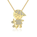 European Fashion Design Trendy Wedding Cubic Zirconia Skateboard Boy Pendant Necklace Gold Plated Brass Box Chain