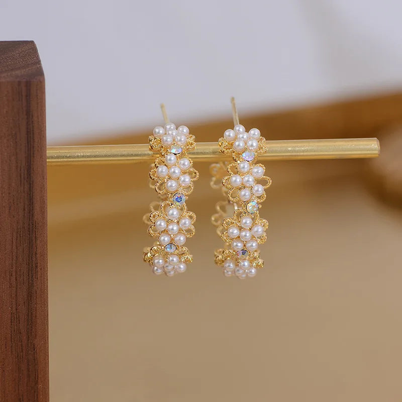 HOVANCI 2021 New Simple Gold Color C Shape Pearl Round Hoop Earrings Fashion Big Circle Statement Earrings for Women Jewelry