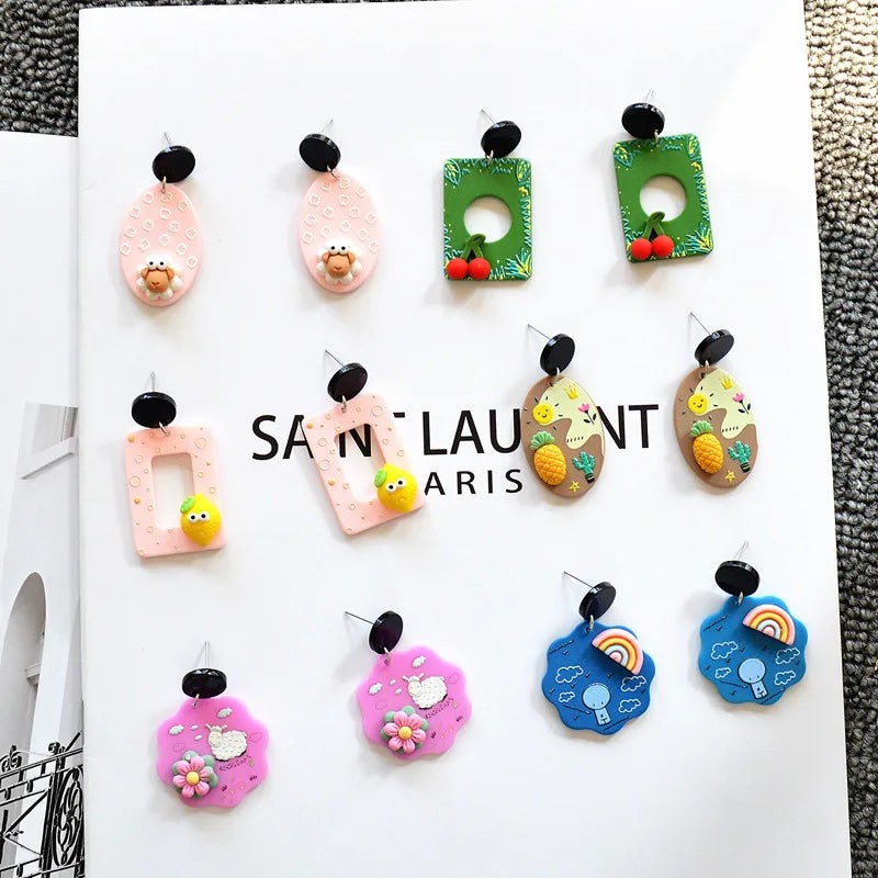 2025 Hot Sale Fresh Acrylic Stereo Cartoon Polymer Clay Earrings Handmade for Girl