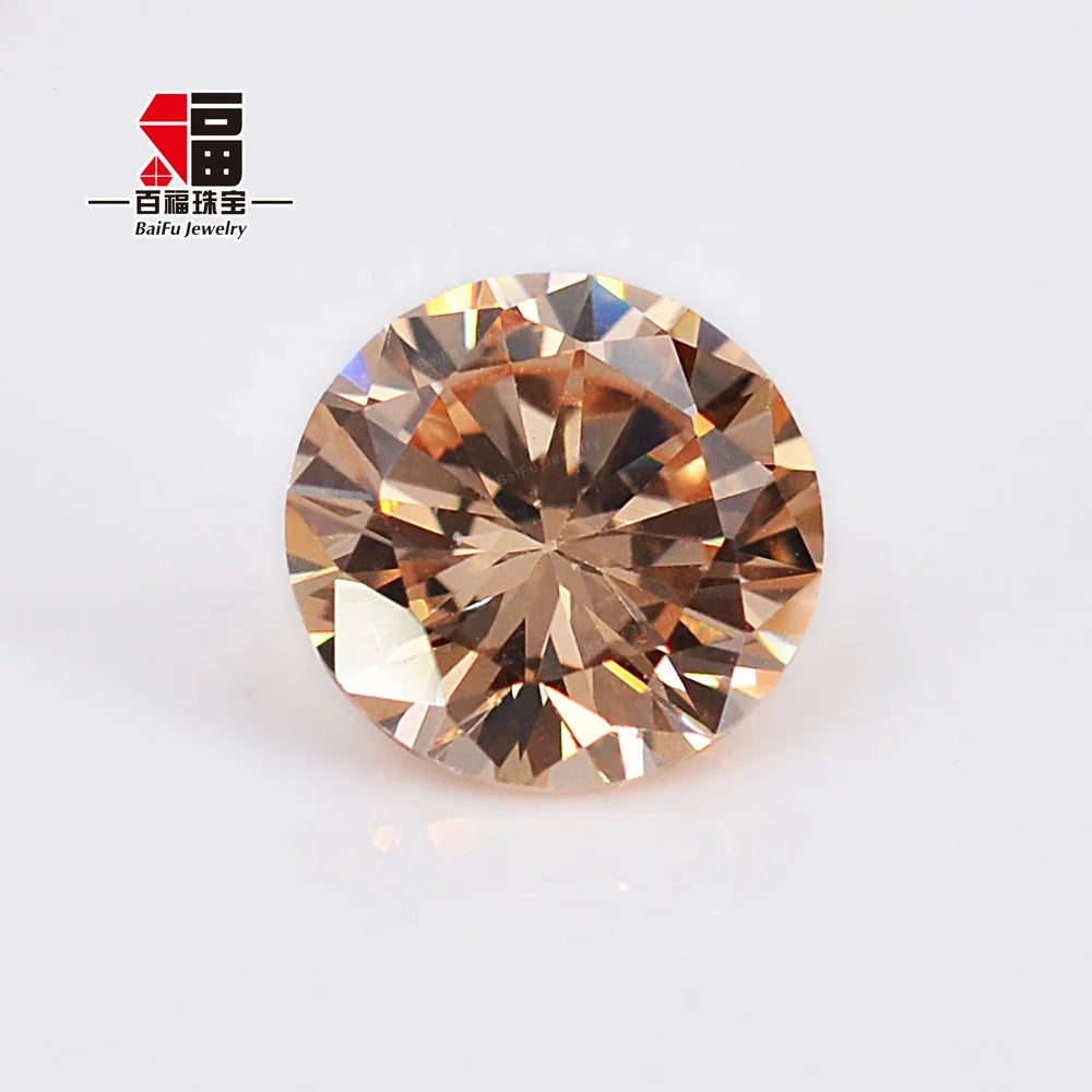 Baifu 5A Champagne Round Brilliant Cut Cubic Zirconia Loose Stones 1.0-3.0mm Synthetic CZ Gems