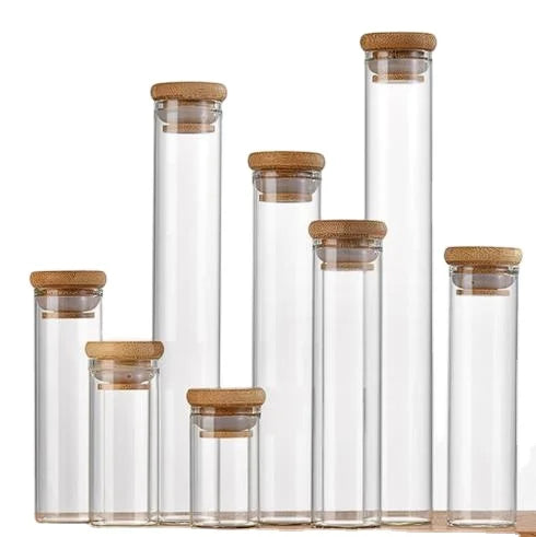 DIN30mm Wishing Bottle sealed Small Bottle Bamboo Cap Decorative Glass Bottle Transparent Tube Drift Bottle Flower Tea Bottle