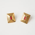 Good Quality Chunky Personality 18K Gold Stainless Steel Square Red Zircon Earrings