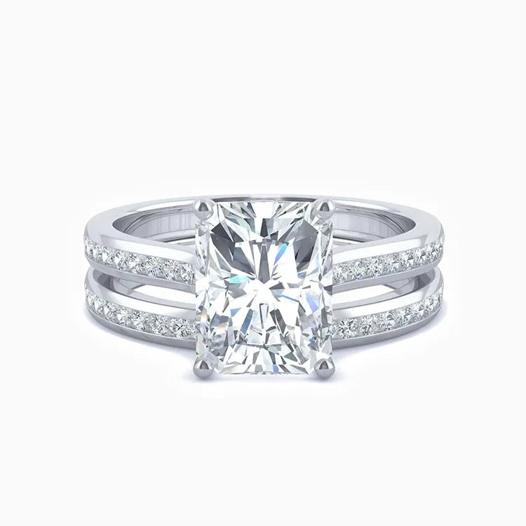 SGARIT Wholesale Jewelry 18K White Gold 3.00CT Radiant Cut Moissanite Ring Set Micro Pave Side Diamond Bridal Set for Men Women