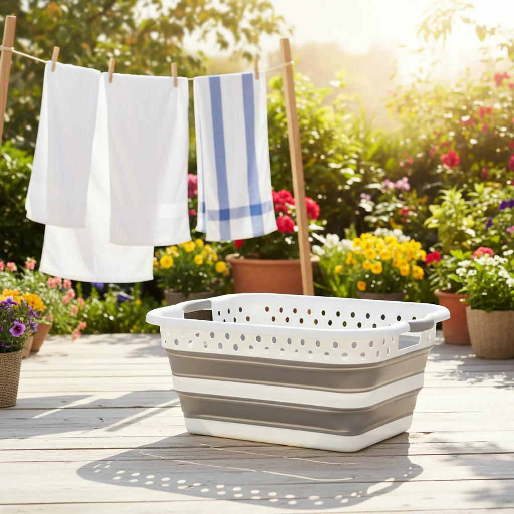 Space Saving Pop up Small Folding Storage Container Plastic Collapsible Laundry Basket Foldable Laundry Basket with Handle