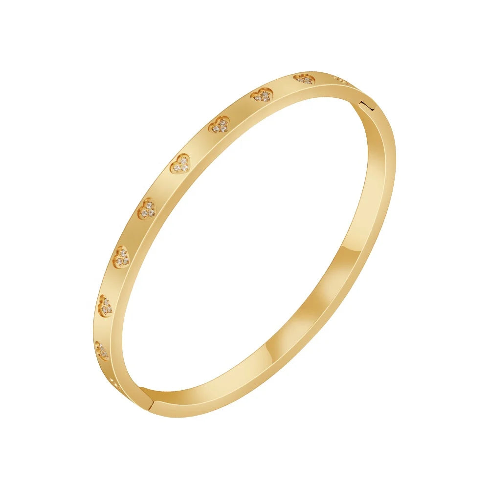 Latest 18K Gold Plated Stainless Steel Jewelry Heart Diamond Zircon Cuff Bangle Trendy for Women Accessories Bracelet B232358