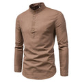 High Quality Men's Sport Shirt Solid Color Stand Collar Long Sleeves Formal Style Anti-Shrink Woven 2XL Hunting for Spring