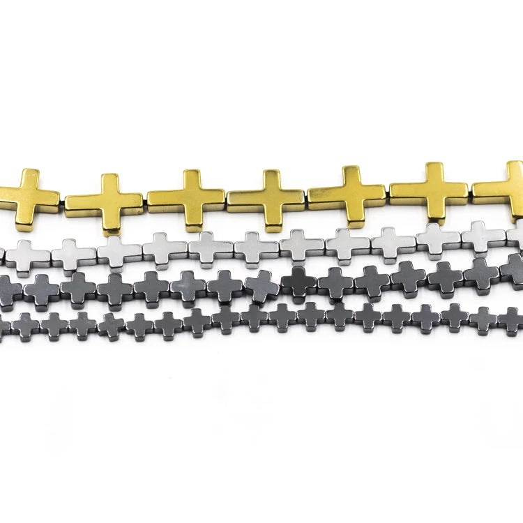 Light Gold 14*17mm Cross Hematite Loose Beads Natural Energy Healing for Jewelry Making