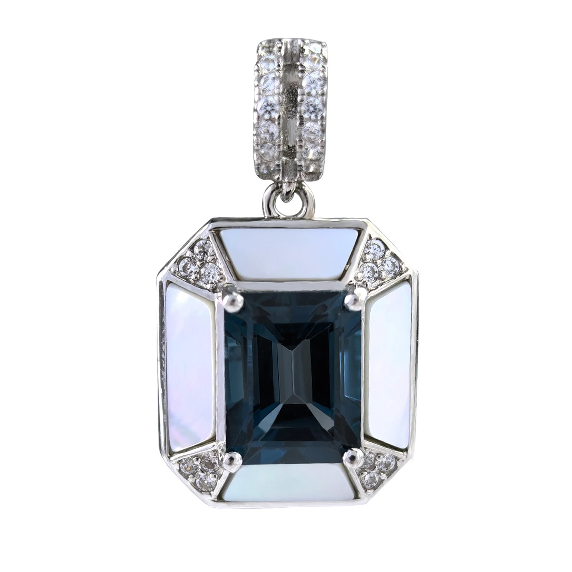 Gorgeous Rhodium Plated Silver 925 Jewelry Natural London Blue Topaz Pendant for Women Anniversary Gift