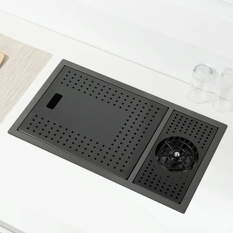 Black Hidden Kitchen Bar Counter Sink Cover Concealed Single Kitchen Small Size Sink Stainless RV Sink With Cup Washer