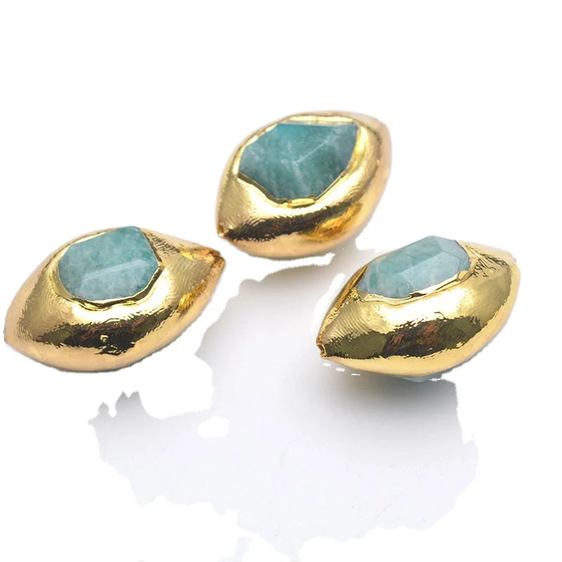 18K Gold Plated Natural GemStone Amazonite Faceted Oval Shape Big Size 22x35mm DIY Loose Beads for Necklace Making