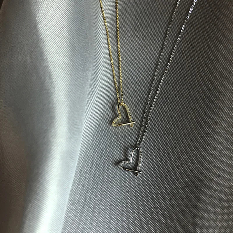 Hot Sale Simple Pure 925 Sterling Silver Clavicle Chain Solid Heart Pendant Necklace for Women Jewelry