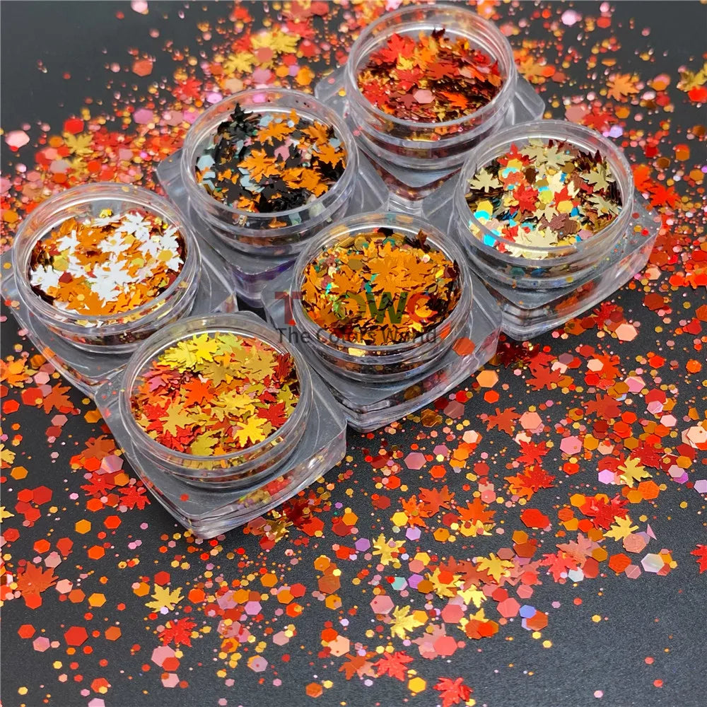 Fall Maple Leaves Shape Flakes Sequins Glitter for Nail Decoration Nails Glitter Manicure Design Craft DIY Accessories