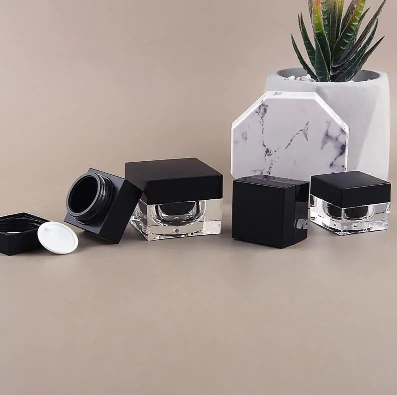 5g 15g Empty Square Plastic Acrylic Frosted Black Clear Bottle Cosmetic Pot Eye Cream  Lip Balm Jars Container