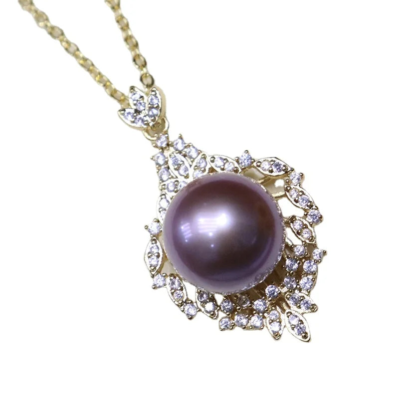 18K Gold Plated Water Drop Pearl Necklace Clavicle Chain 11-12 mm Natural Round Edison Freshwater Pearl Necklace