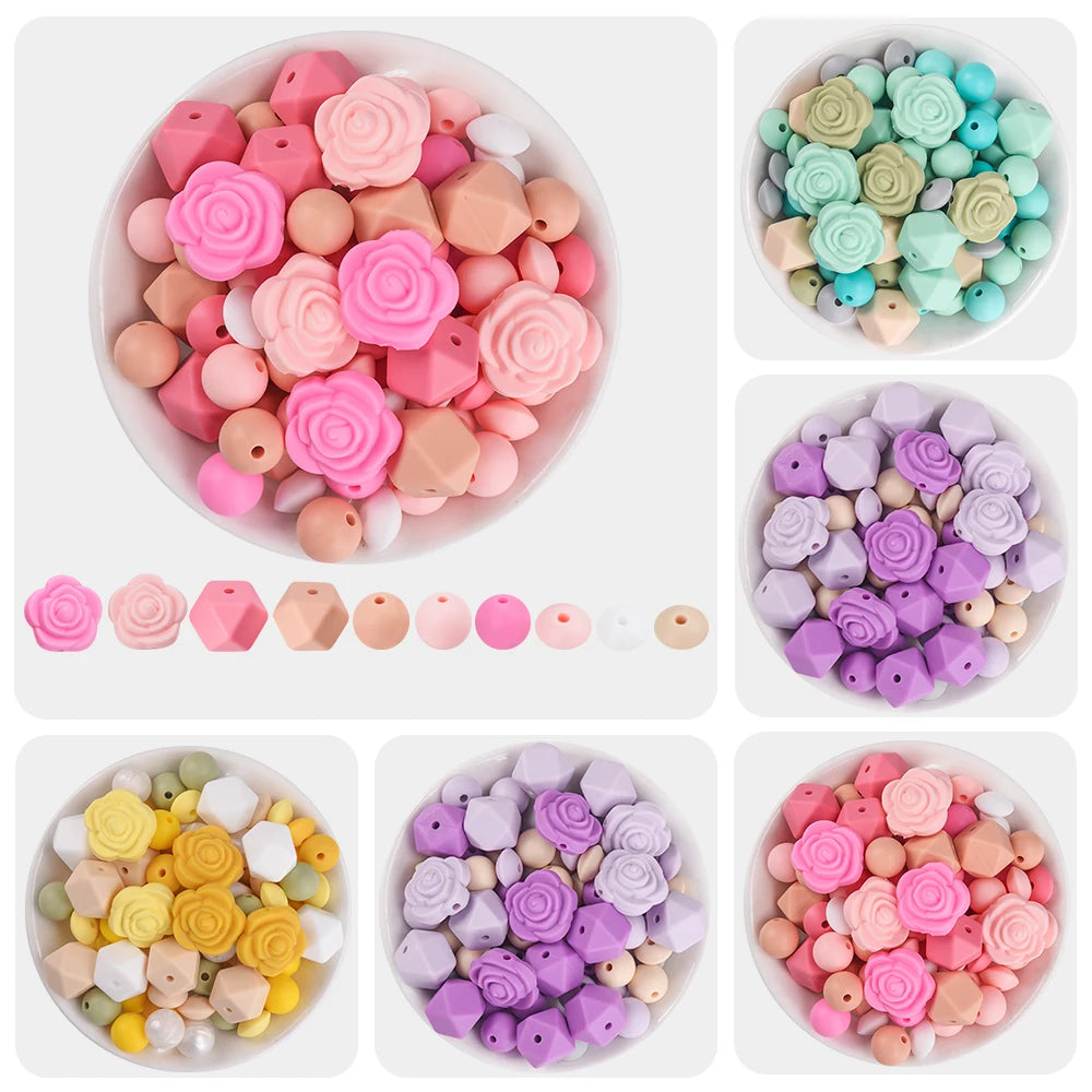Wholesale Food Grade Diy Keychain and Pen Making Rose Flower Silicone Beads
