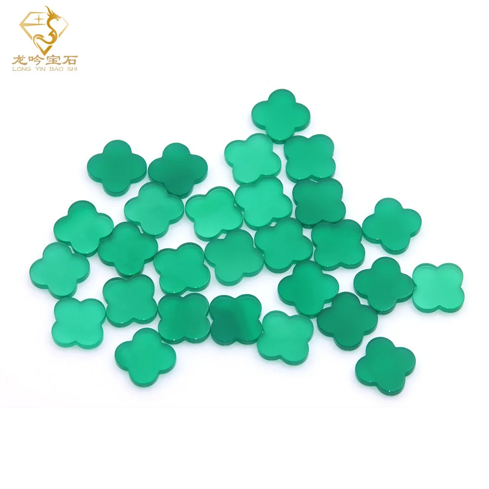 Junyuan Natural Clover Stone Natural Green Agate Four Leaf  Flowers Jewelry Stone Manufacturers Directly Sales