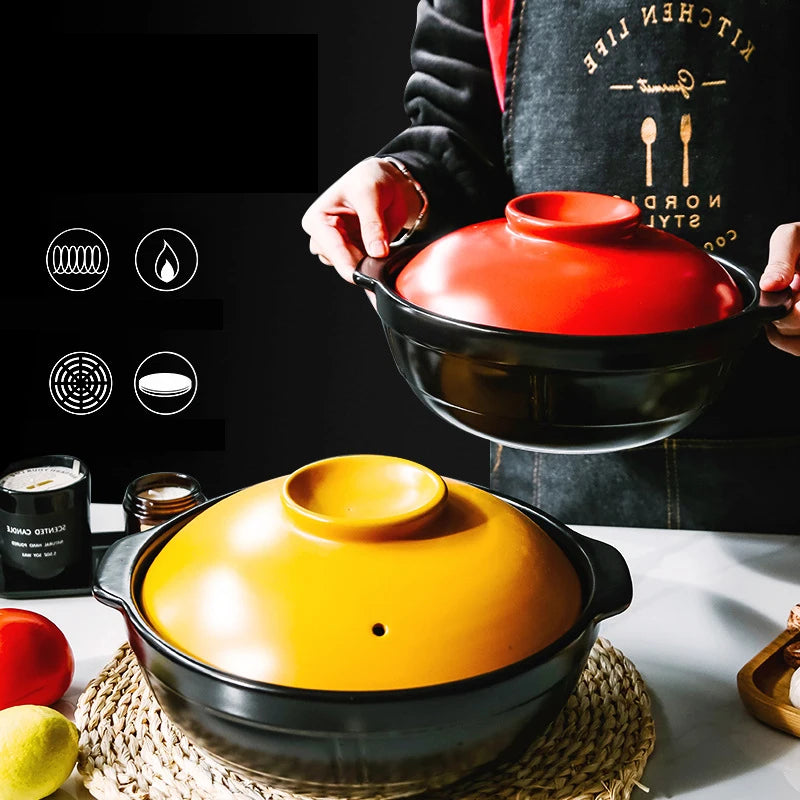 Kitchen Heat Resistant Non-Stick 3.5L/4L/6L Soup Stock Cooking Pots Porcelain Casserole Ceramic Cookware for Stew Stock
