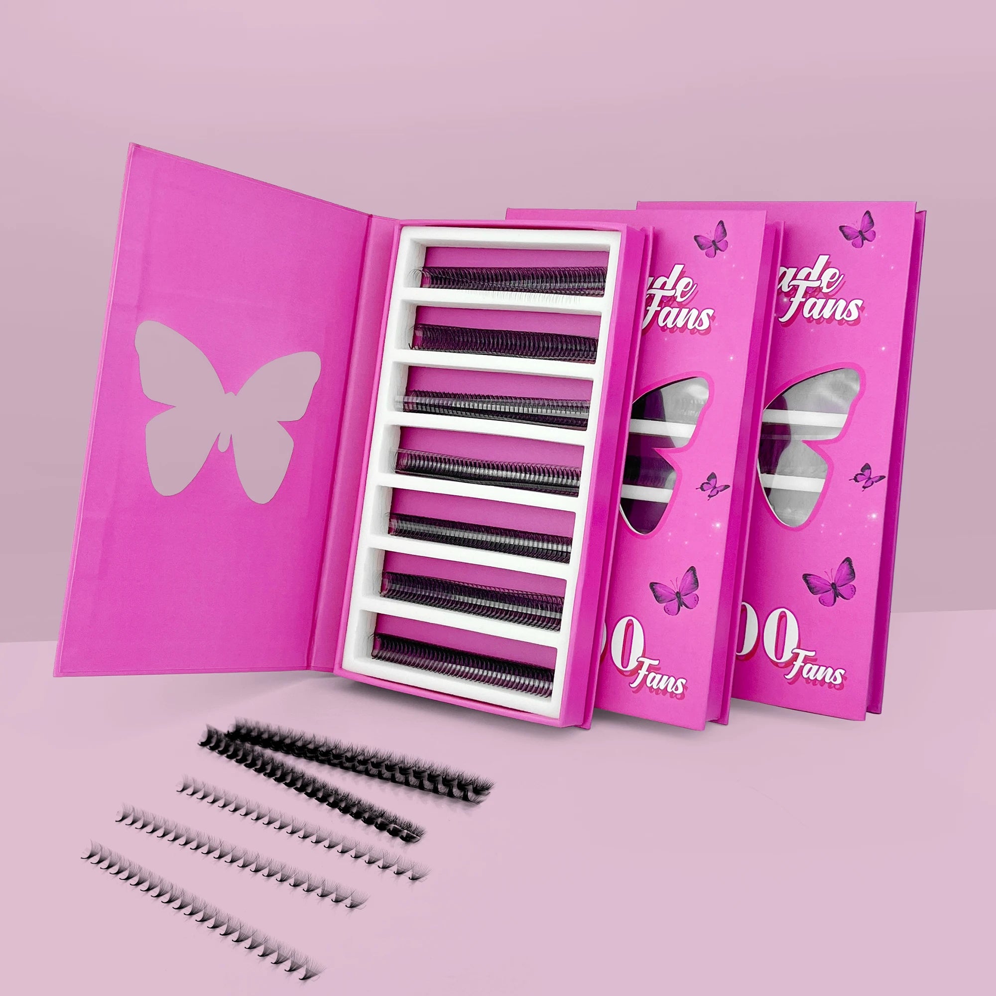 Abonnie Pointy Thin Base Pro Made Eyelash Trays 500 1000 Loose Premade Volume Fans Long Short Stem Promade Lash Extension Fans