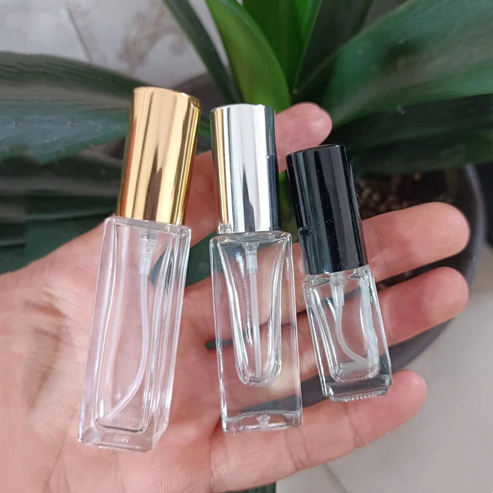 Hot Selling Mini Portable Rectangle Cosmetic Packaging 10ml Gold Silver Black Travel Perfume Glass Spray Bottle