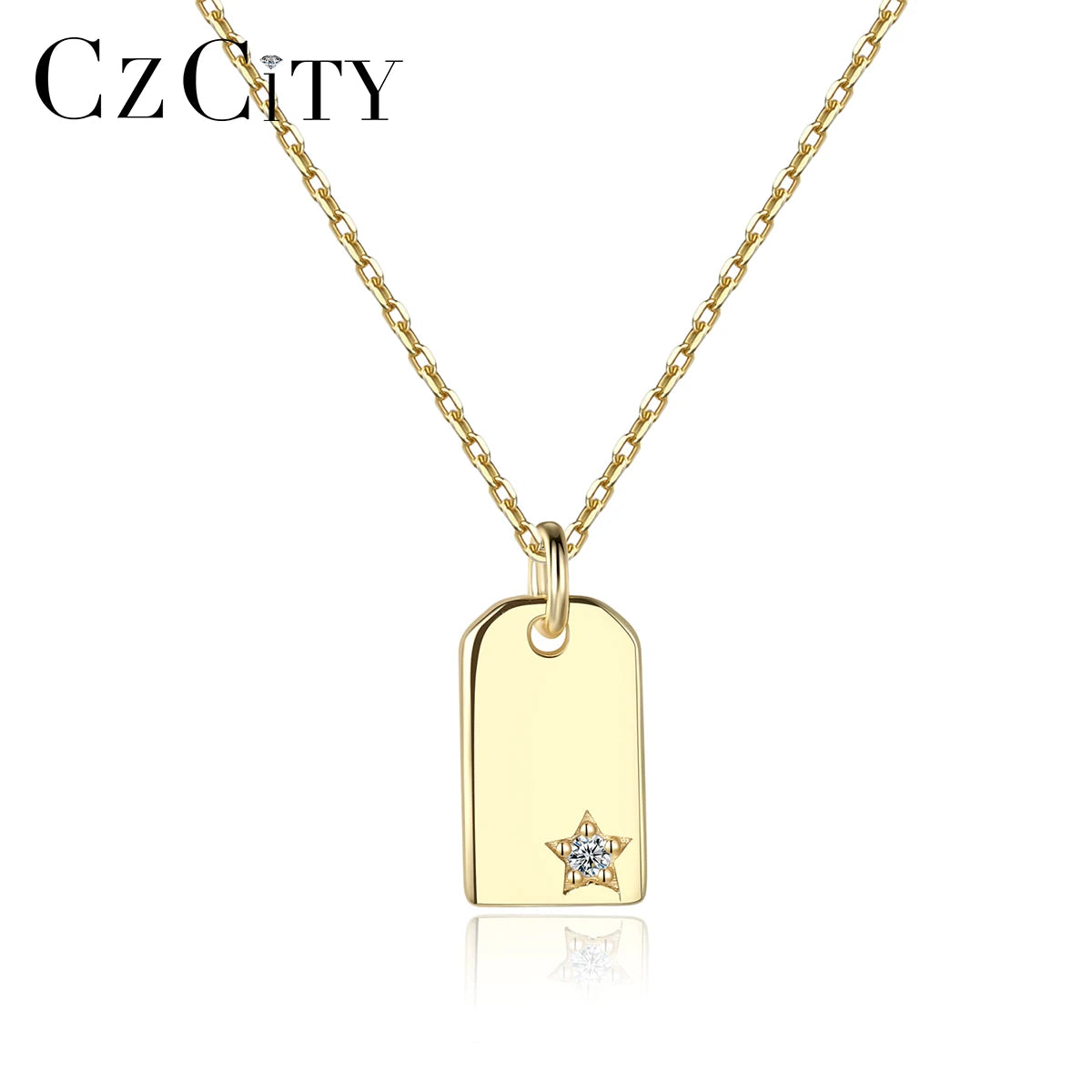 CZCITY CZ Star Cute Travel Necklace 14K Gold Plated Silver 925 Necklaces Wholesale Bar Pendant