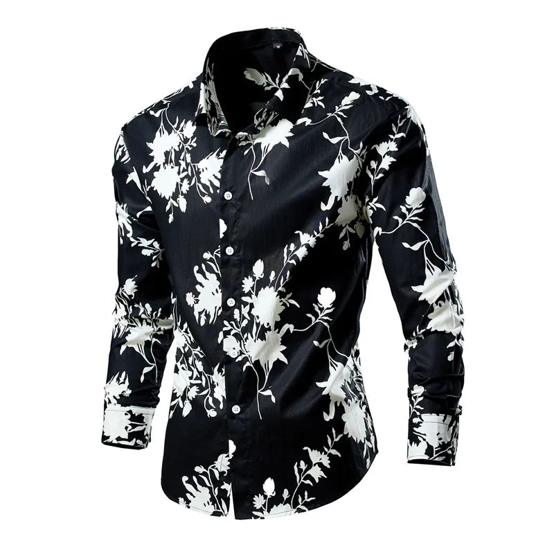 RNSHANGER Mens New Stylish Hawaiian Shirts Autumn Spring Clothes Long Sleeve Black Oversized Shirts 8XL Travel Man Blouse