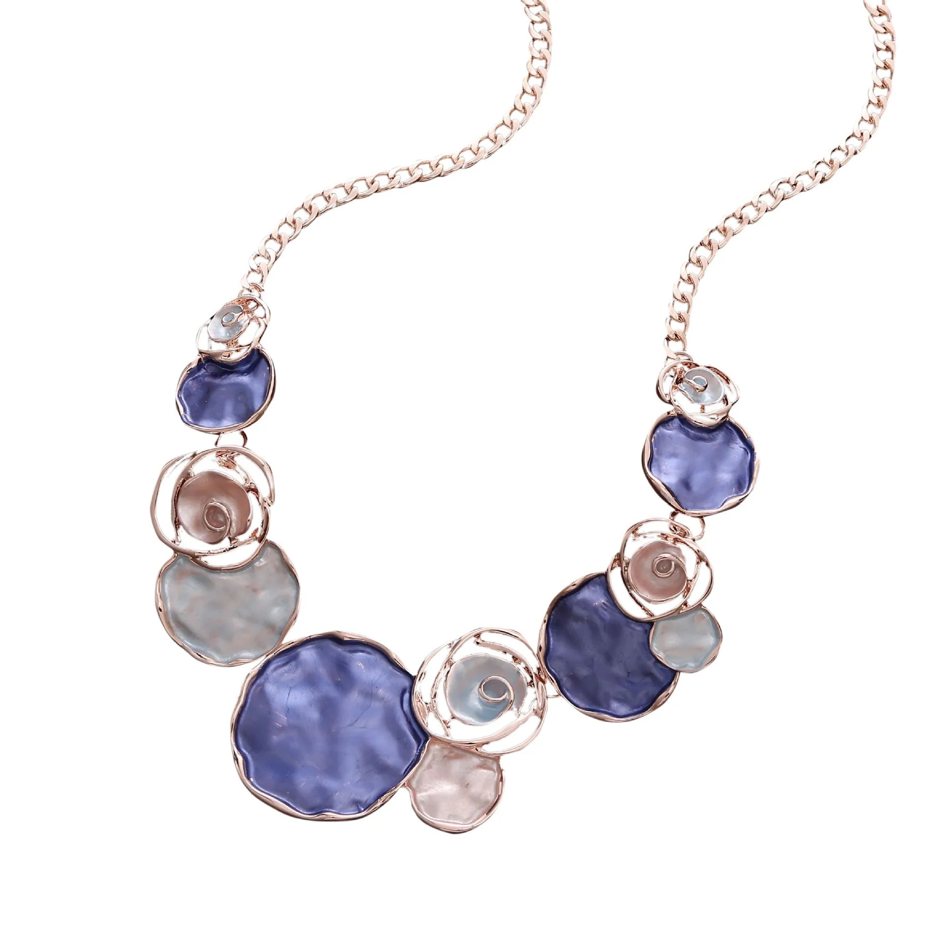 DUYIZHAO Rose Gold Floral Pendant Necklace for Women Handmade Zinc Alloy Geometric Vintage Jewelry Spring Gift