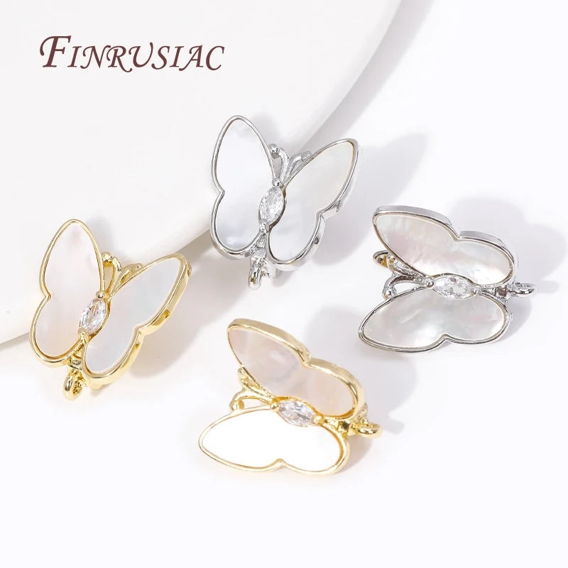 18K Gold Plated Inlay Zircon Shell Butterfly Ear Wire Earring Clasps Hooks DIY Handmade Pearl Drop Earrings Making FINRUSIAC