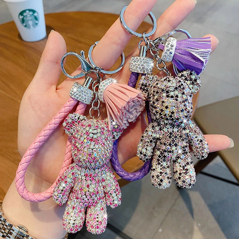 Factory Direct Cartoon Animal Car Bag Accessories Key Chains Bling  Bear Crystal Stone Keychain