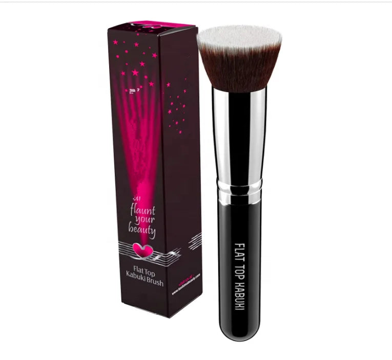 Hot Selling Eco-friendly Adjustable Flat Top Kabuki Foundation Brush Wood Handle Nylon Synthetic Hair for Cheek Concealer Use