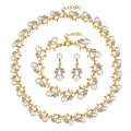 Wholesale Gold Silver Plated Leaf Shaped Crystal Pearl Bracelet Earring Necklace Women Bridal Weeding Jewelry Set