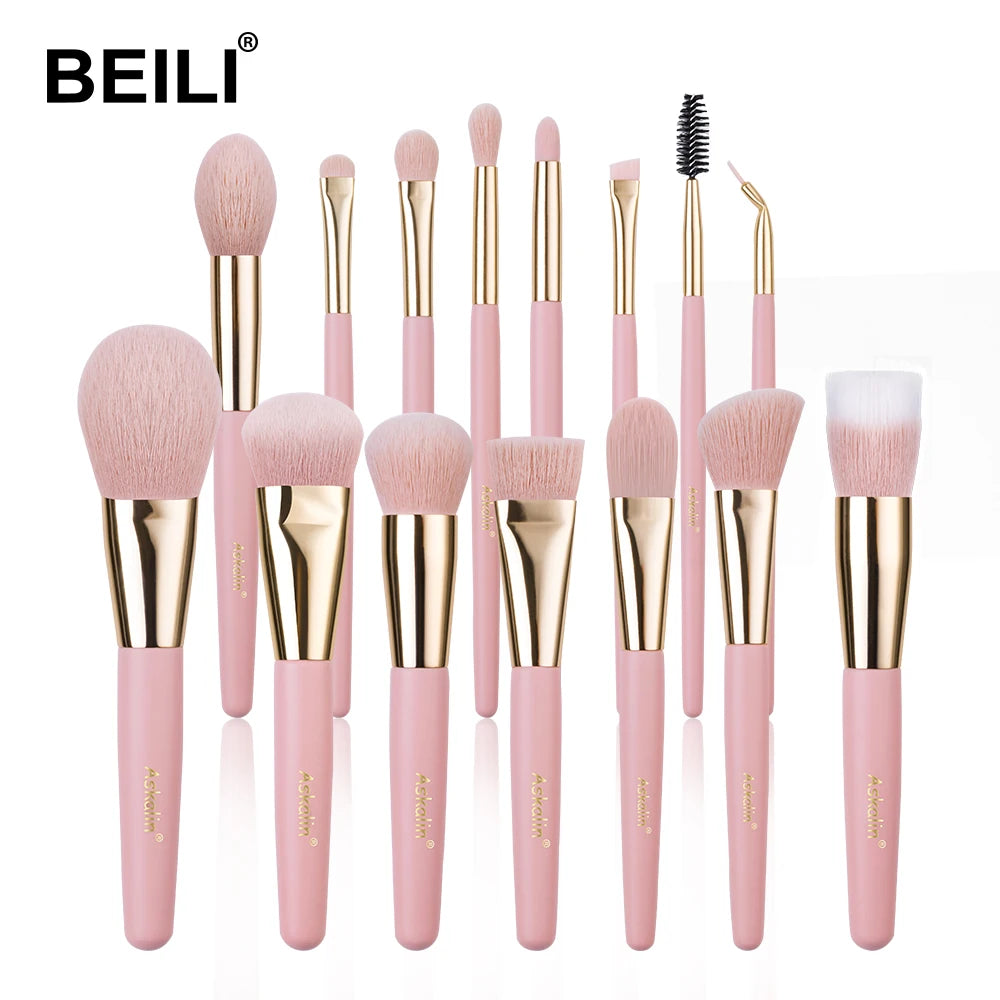 For Professional Fashion Beauty Needs Make Set Vegan15Pcs Pink Wood Handle Luxury Cosmetic Kit Natural Hair Skin-friendly