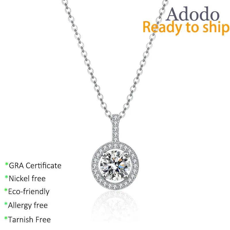 Fine Jewelry Round Cut 1 Carat VVS GRA Moissanite Pendant Necklaces 925 Sterling Silver Gold Plated Circle Halo Chain for Women