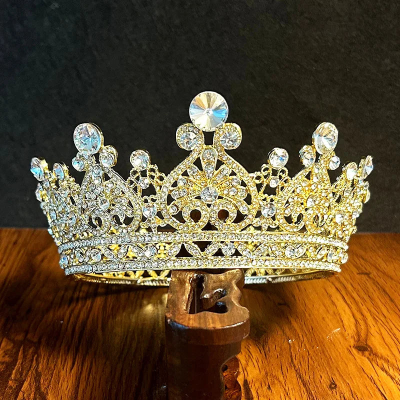 Elegant Luxury Vintage Gold Zinc Alloy Crystal Rhinestone Pageant Crown for Women-Wedding & Birthday (15.5cm)