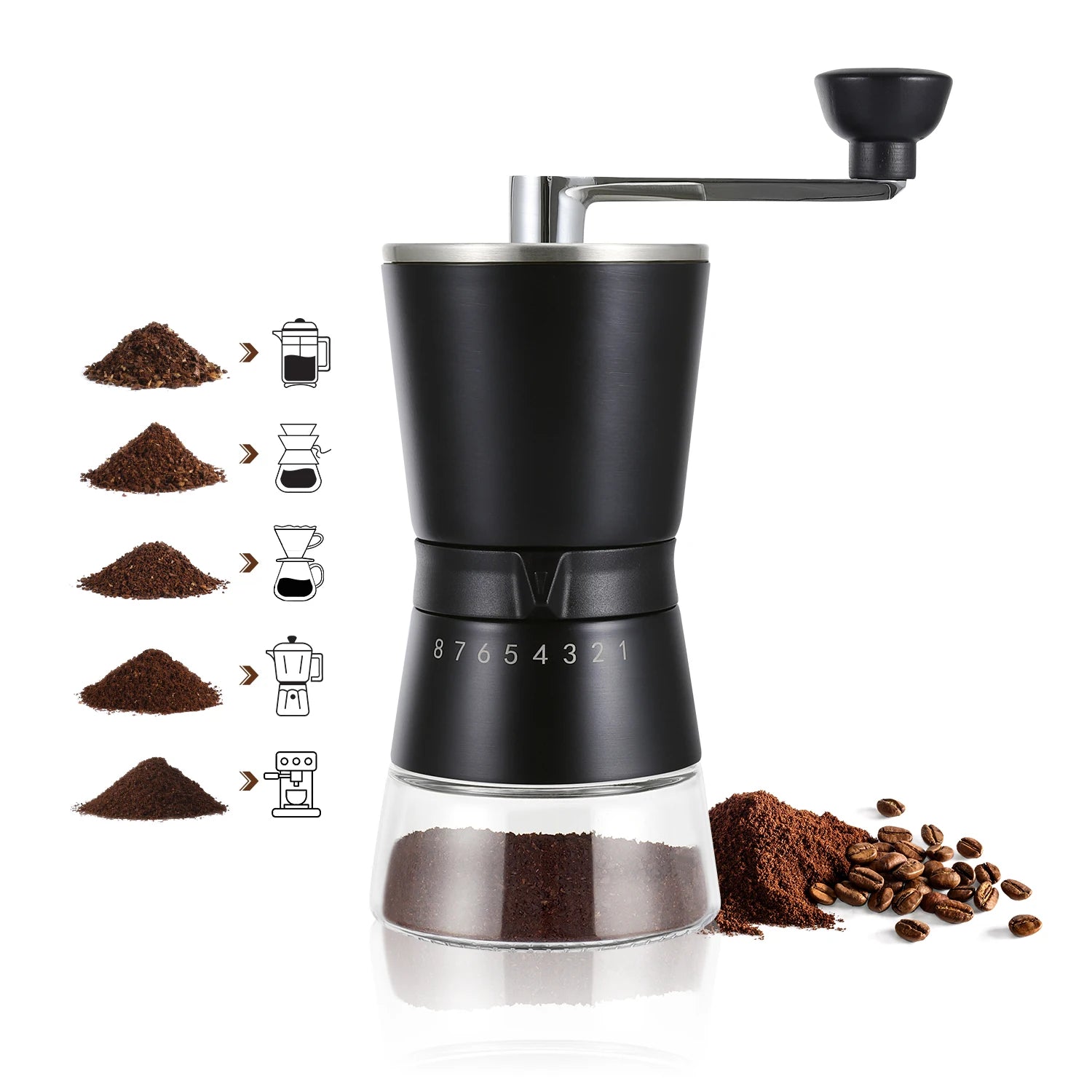 IF Design Commercial Black Set Adjustable logo Hand Coffee Bean Grinder Stainless Steel Ceramic Burr Manual Coffee Grinder