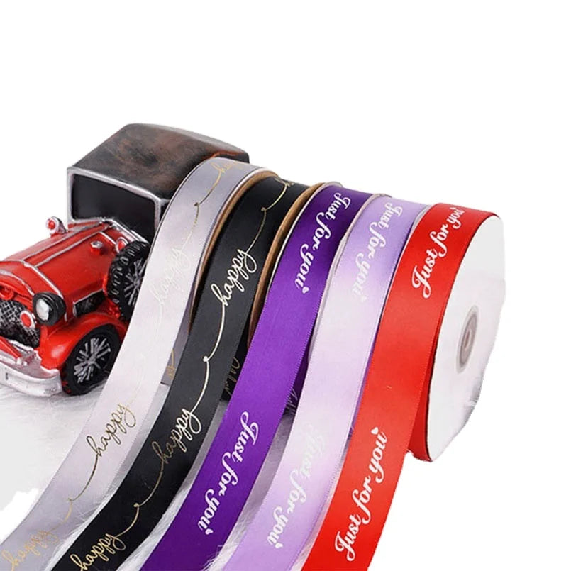 Printed logo Just for You Happy Birthday Glitter Ribbon Factory  Wholesale Flower Package Cake Box Flower Ribbon