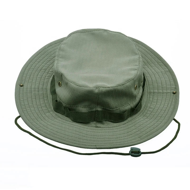 Wide Brim Safari Hat Hunting Fishing Boating Outdoor Work Green Boonie Hat Tactical Camo Bucket Hats for Men Women