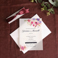 Floral Vellum Invitation Cards Customized Size and Design with Ribbon in Envelope for Wedding and Birthday Party Event