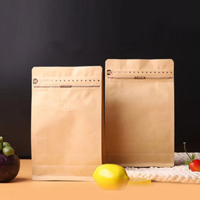Coffee Bags with Valve zipper Square Bottom Brown Biodegradable Compostable Stand up Pouch 8 Sealing Bag for Coffee Beans