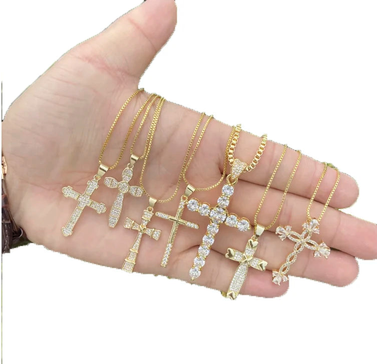 Gaby New Hip Hop Fashion Simple Cross Pendant Necklace 18k Gold Plated Stainless Steel Chain Cross Necklace for Body Jewelry