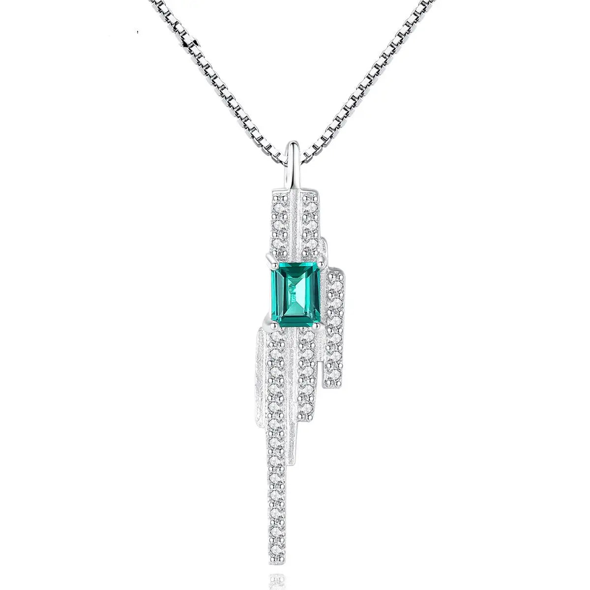OAHLAN Fashion Jewelry 925 Sterling Silver Dainty Emerald Cut Gemstones Pendant Necklace for Women Birthday Valentine's Day Gift