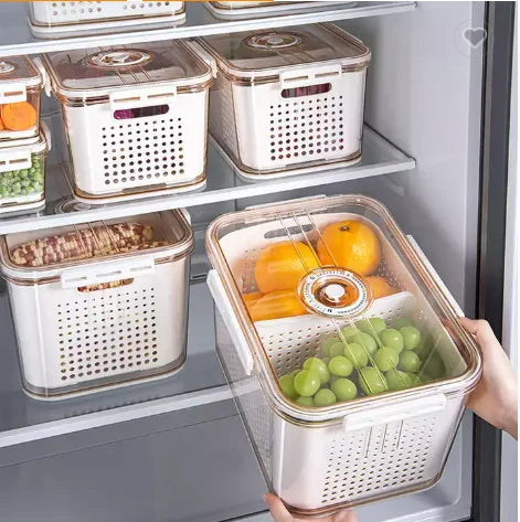 Kitchen Vegetables and Fruit Washing Drain Basket Keep Fresh Refrigerator Storage Box With Lid