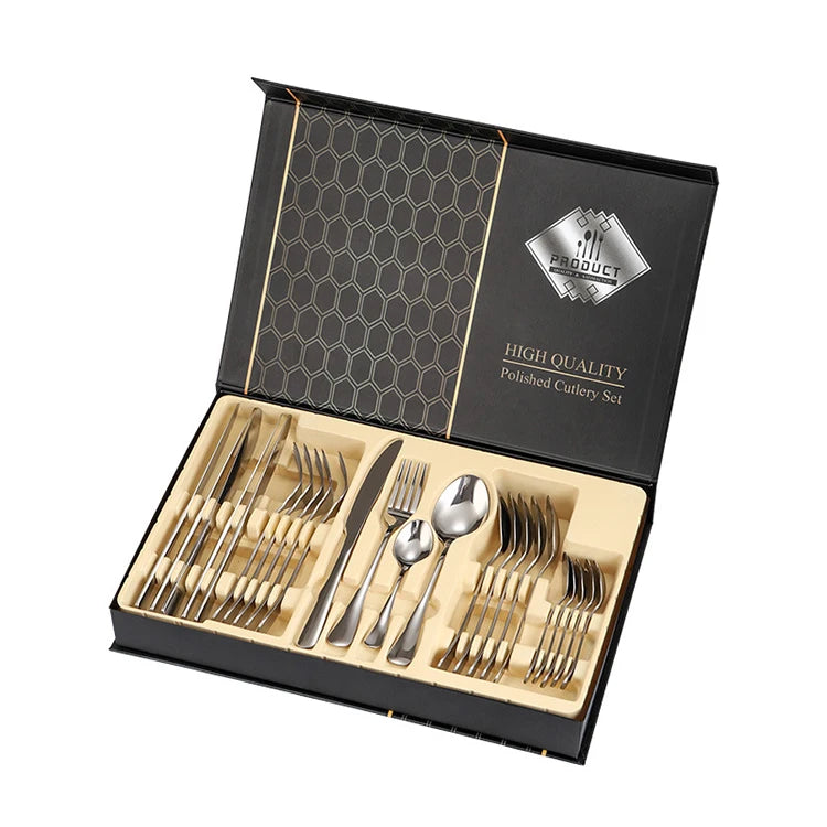 Hot Sale 24-Pcs Stainless Steel Flatware Silverware Set With Premium Gift Box Service for 6Include Knife/Fork/Spoon