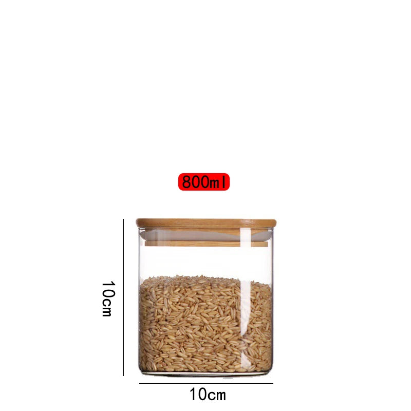 Factory Price 5-Piece Set of Round Clear Glass Air-Tight Jar Food Storage Jar Borosilicate Glass Canister with Bamboo Lids