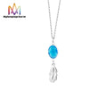 Wholesale Stainless Steel Cut Leaf Necklace with Facet Blue Crystal Natural Stone Fashion Pendant Necklace