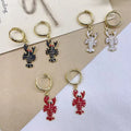 EM1454 New 18k Gold Plated Multi Colored Enamel White Red Black Shrimp Crab Marine Dangle Charm Huggie Hoop Earrings