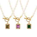 MICCI High-End Freshwater Pearl Clavicle Chain Inlaid Rainbow Pink Zircon Pendant Titanium Steel 18K gold OT buckle necklace