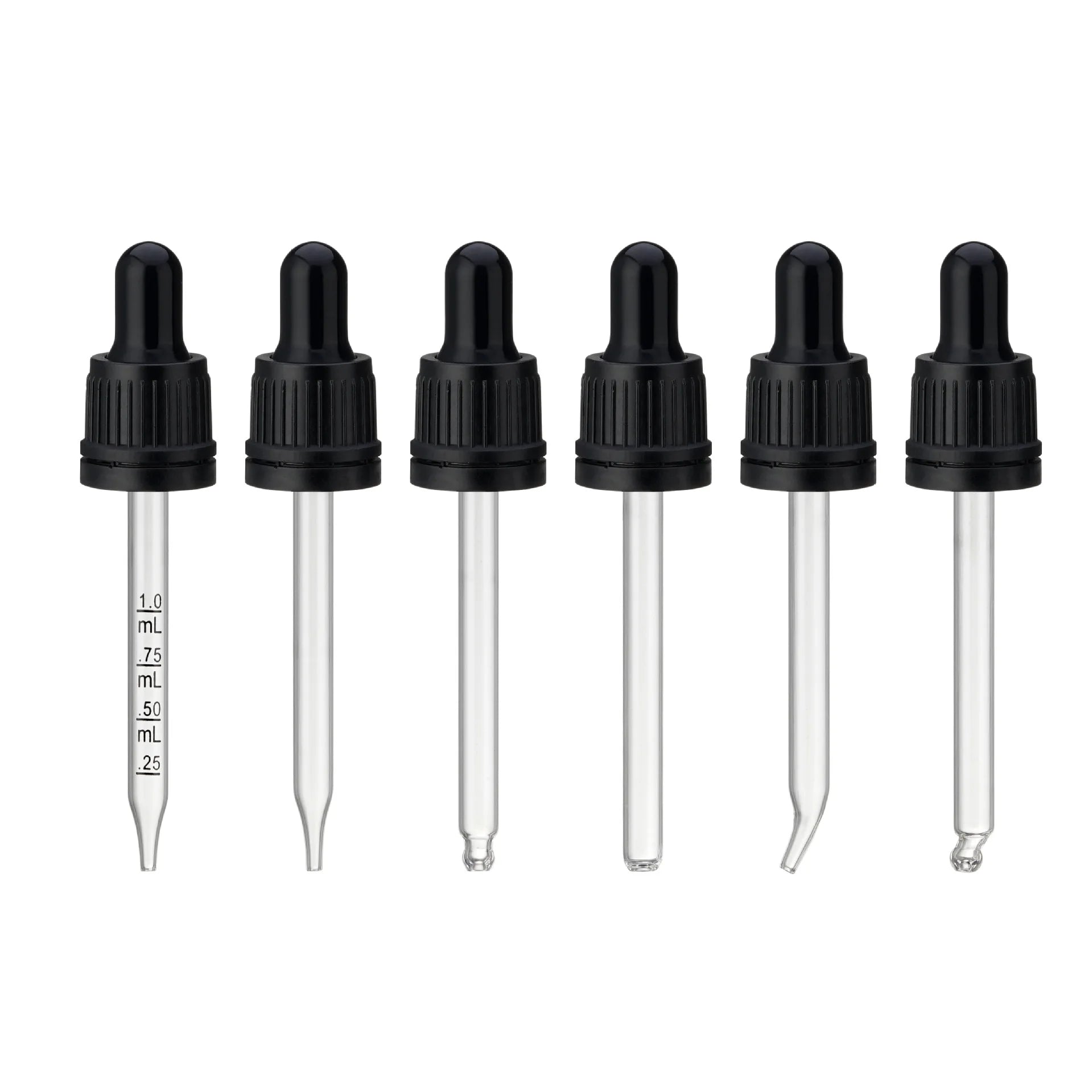 Plastic Dropper Cap 18 mm Tamper Evident Matte Black Silicone Rubber Dropper with Glass Pipette for Essential Oil Bottles