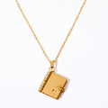 BINSHUO Wholesale Custom Stainless Steel Jewelry Gold Plating Hollow Heart Can Open Laser Carvable Book Pendant Choker Necklace