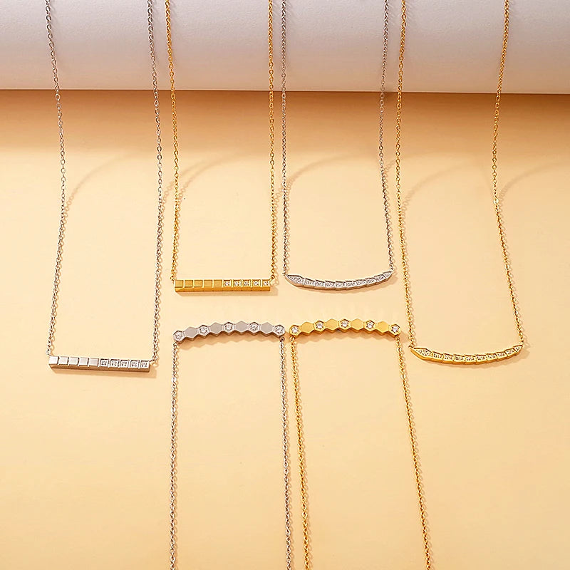 Minimalist Stainless Steel Wholesale Jewelry Gold Plated Geometric Diamond Ladies Necklace Joyas De Acero Inoxidable Para Mujer