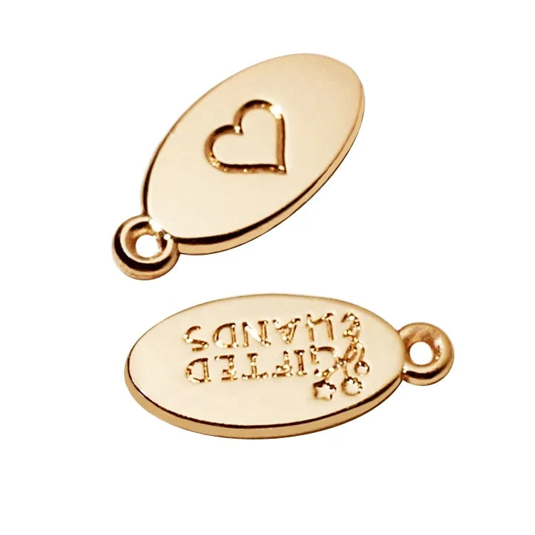 Custom Engraved Bracelet Tags Wholesale Oval Shape Necklace Accessory Gold logo Pendant Metal Jewelry hang Charms